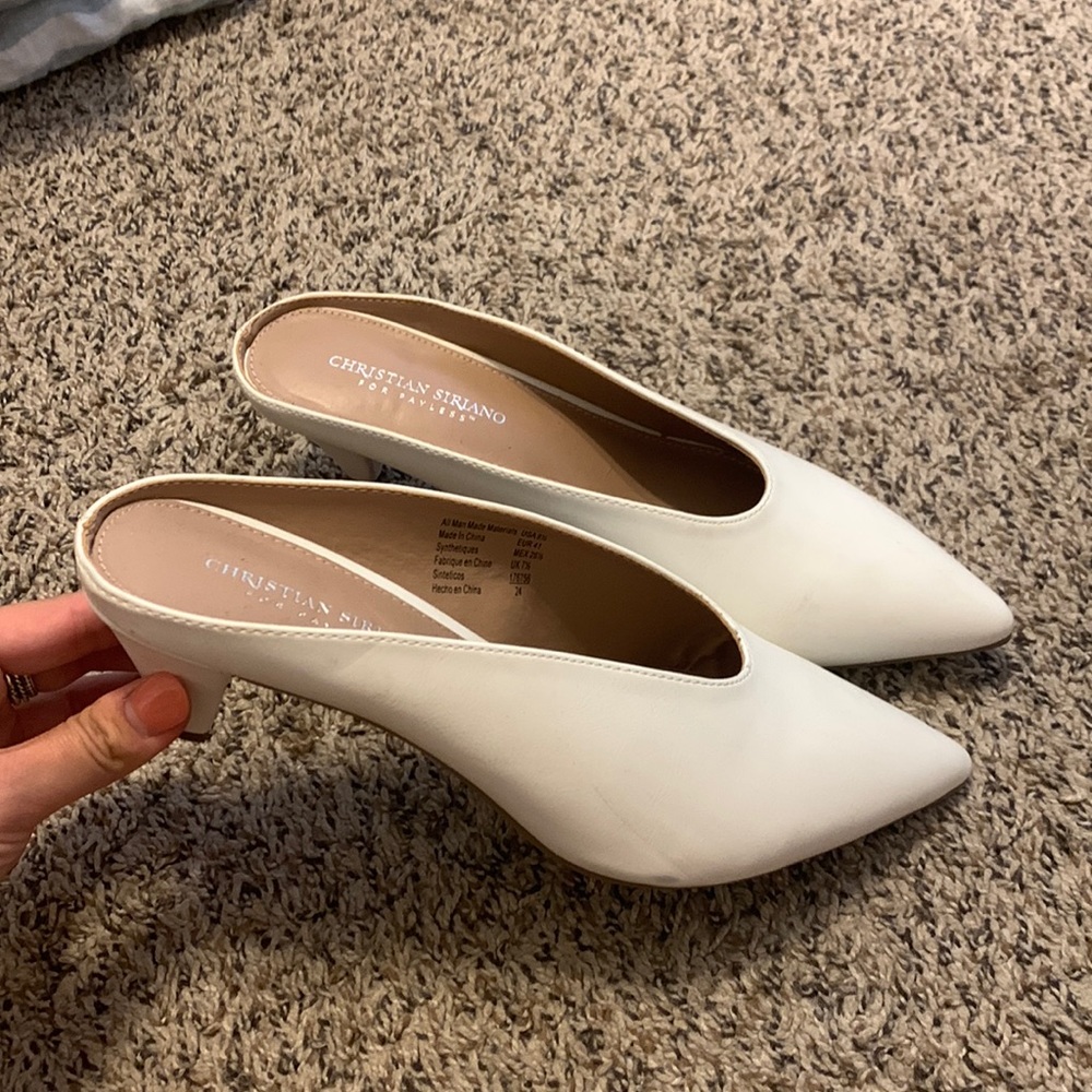 BRAND NEW. Never worn Christian Sirano white heels.